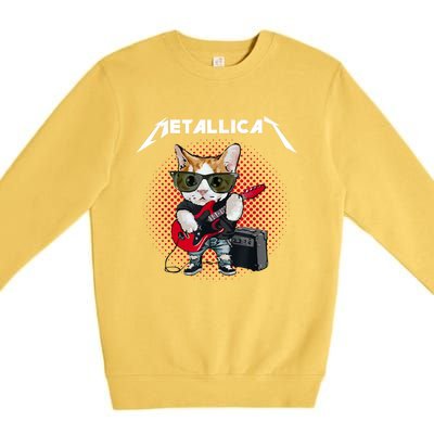 Metallicat Funny Cat Rock 90s Meow For Music Band Of Friend Premium Crewneck Sweatshirt