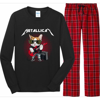 Metallicat Funny Cat Rock 90s Meow For Music Band Of Friend Long Sleeve Pajama Set