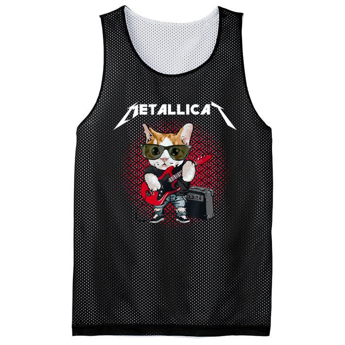 Metallicat Funny Cat Rock 90s Meow For Music Band Of Friend Mesh Reversible Basketball Jersey Tank