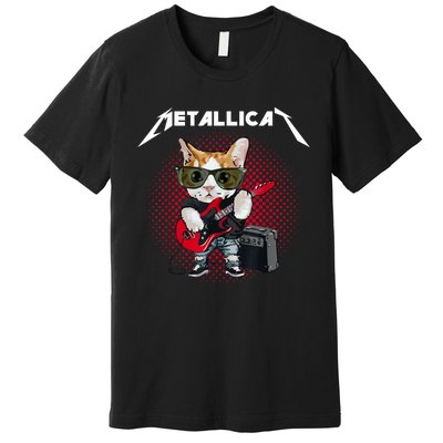 Metallicat Funny Cat Rock 90s Meow For Music Band Of Friend Premium T-Shirt