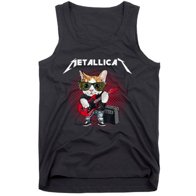 Metallicat Funny Cat Rock 90s Meow For Music Band Of Friend Tank Top