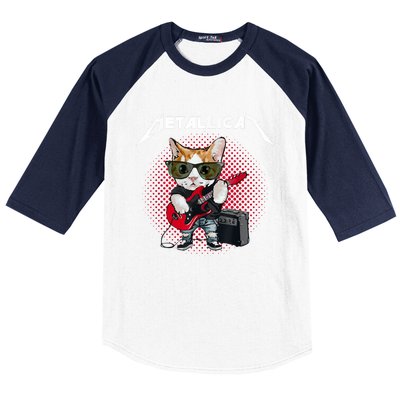 Metallicat Funny Cat Rock 90s Meow For Music Band Of Friend Baseball Sleeve Shirt