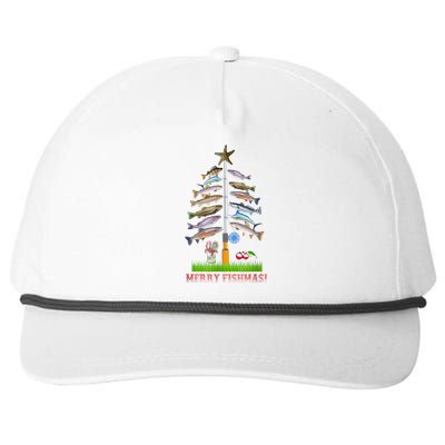 Merry Fishmas Christmas Tree Funny Gift Snapback Five-Panel Rope Hat