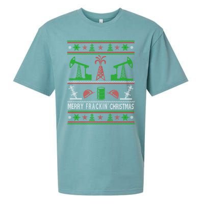 Merry Frackin Christmas Ugly Oilfield Worker Xmas Swea Sueded Cloud Jersey T-Shirt