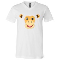 Monkey Face Costume Cute Easy Animal Halloween Gift V-Neck T-Shirt