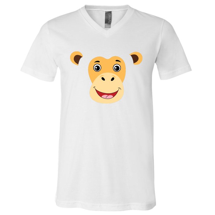 Monkey Face Costume Cute Easy Animal Halloween Gift V-Neck T-Shirt