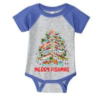 Merry Fishmas Christmas Tree Lights Fish Funny Fishing Cool Gift Infant Baby Jersey Bodysuit