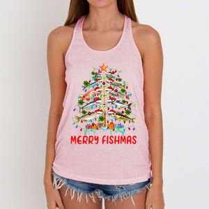 Merry Fishmas Christmas Tree Lights Fish Funny Fishing Cool Gift Women's Knotted Racerback Tank