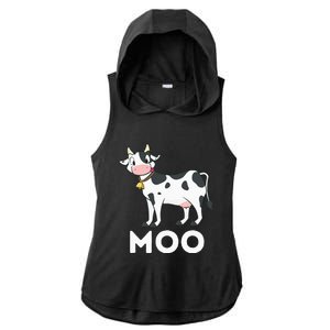 Moo Funny Cow Lover Famer Cattle Ranch Dairy Farming Ladies PosiCharge Tri-Blend Wicking Draft Hoodie Tank