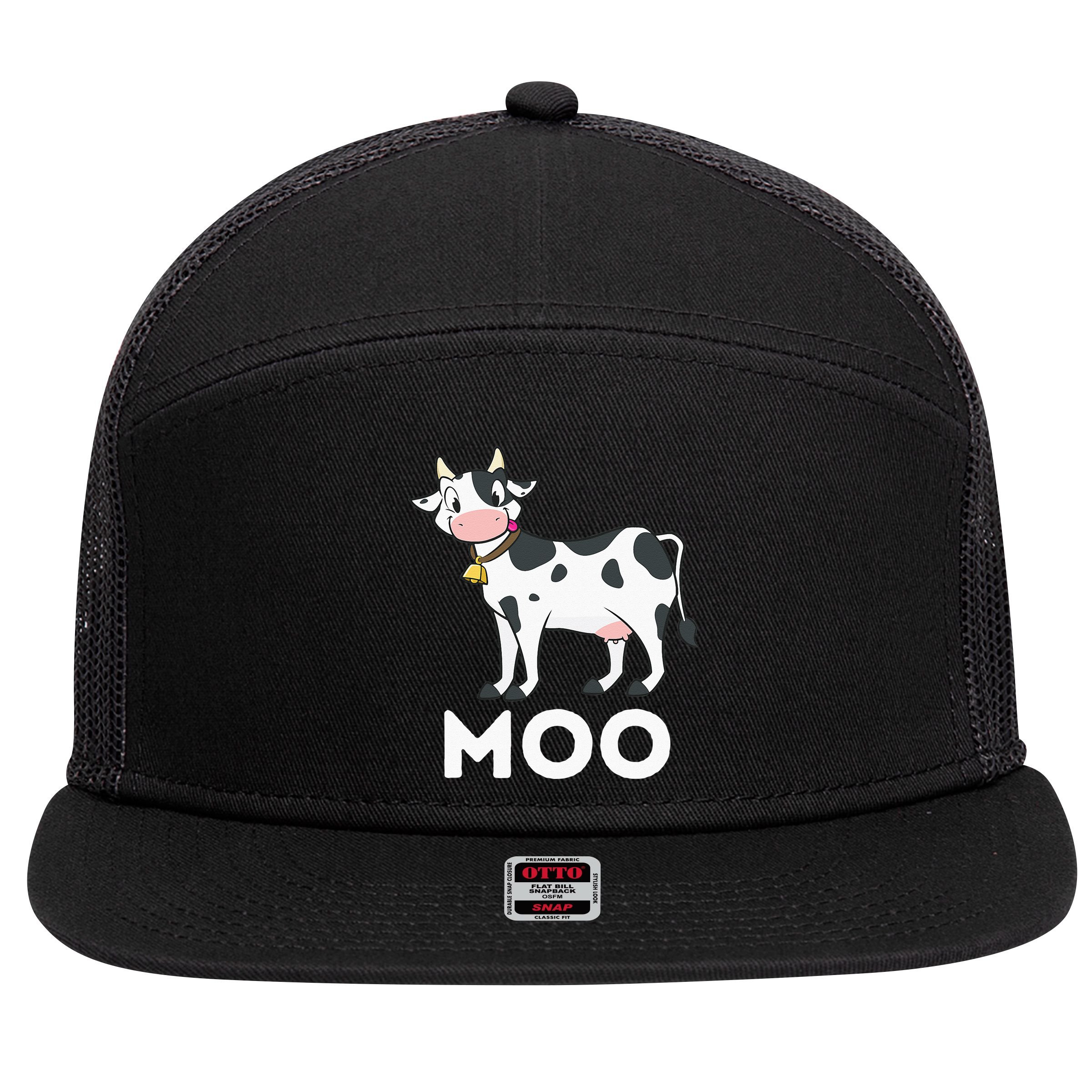 Moo Funny Cow Lover Famer Cattle Ranch Dairy Farming 7 Panel Mesh Trucker Snapback Hat