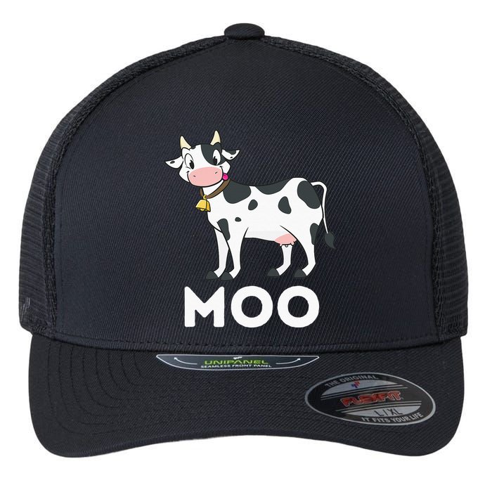 Moo Funny Cow Lover Famer Cattle Ranch Dairy Farming Flexfit Unipanel Trucker Cap