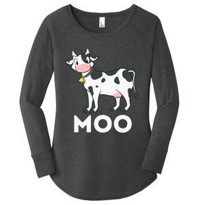 Moo Funny Cow Lover Famer Cattle Ranch Dairy Farming Women's Perfect Tri Tunic Long Sleeve Shirt