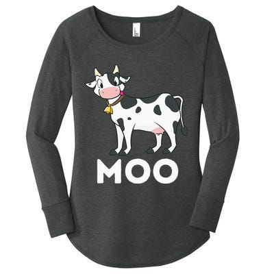 Moo Funny Cow Lover Famer Cattle Ranch Dairy Farming Women's Perfect Tri Tunic Long Sleeve Shirt