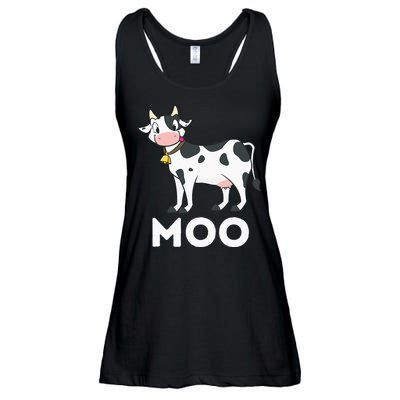 Moo Funny Cow Lover Famer Cattle Ranch Dairy Farming Ladies Essential Flowy Tank