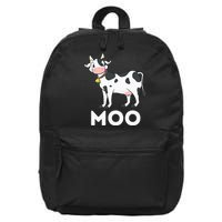 Moo Funny Cow Lover Famer Cattle Ranch Dairy Farming 16 in Basic Backpack