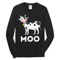 Moo Funny Cow Lover Famer Cattle Ranch Dairy Farming Tall Long Sleeve T-Shirt