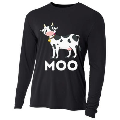 Moo Funny Cow Lover Famer Cattle Ranch Dairy Farming Cooling Performance Long Sleeve Crew