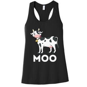 Moo Funny Cow Lover Famer Cattle Ranch Dairy Farming Women's Racerback Tank