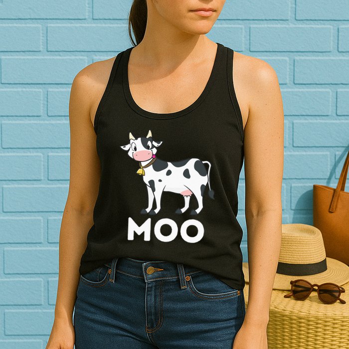 Moo Funny Cow Lover Famer Cattle Ranch Dairy Farming Womens Tank Top