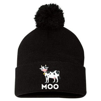 Moo Funny Cow Lover Famer Cattle Ranch Dairy Farming Pom Pom 12in Knit Beanie