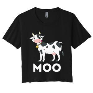 Moo Funny Cow Lover Famer Cattle Ranch Dairy Farming Women's Crop Top Tee