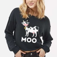 Moo Funny Cow Lover Famer Cattle Ranch Dairy Farming Cropped Pullover Crew