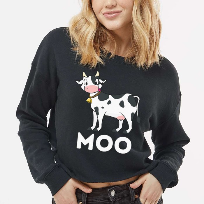 Moo Funny Cow Lover Famer Cattle Ranch Dairy Farming Cropped Pullover Crew