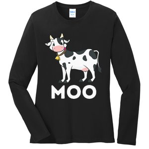 Moo Funny Cow Lover Famer Cattle Ranch Dairy Farming Ladies Long Sleeve Shirt