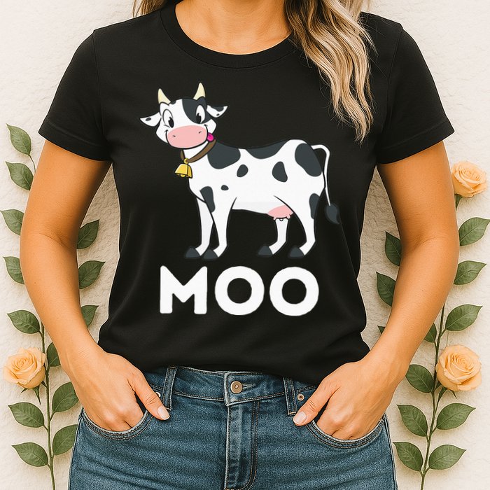 Moo Funny Cow Lover Famer Cattle Ranch Dairy Farming Womens T-Shirt