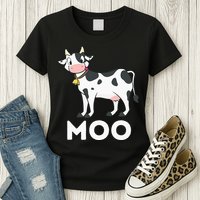 Moo Funny Cow Lover Famer Cattle Ranch Dairy Farming Womens T-Shirt