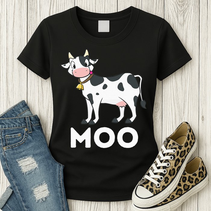 Moo Funny Cow Lover Famer Cattle Ranch Dairy Farming Womens T-Shirt