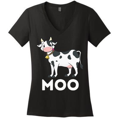 Moo Funny Cow Lover Famer Cattle Ranch Dairy Farming Women's V-Neck T-Shirt