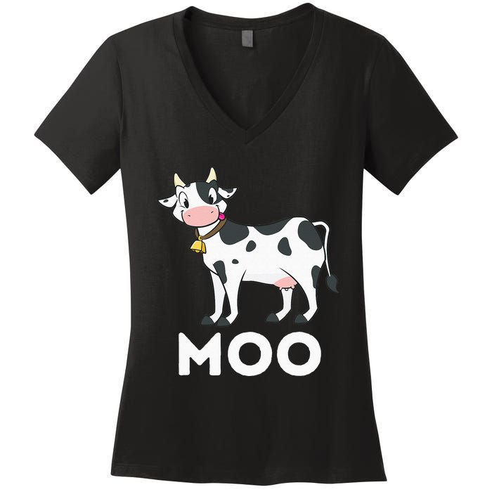 Moo Funny Cow Lover Famer Cattle Ranch Dairy Farming Women's V-Neck T-Shirt