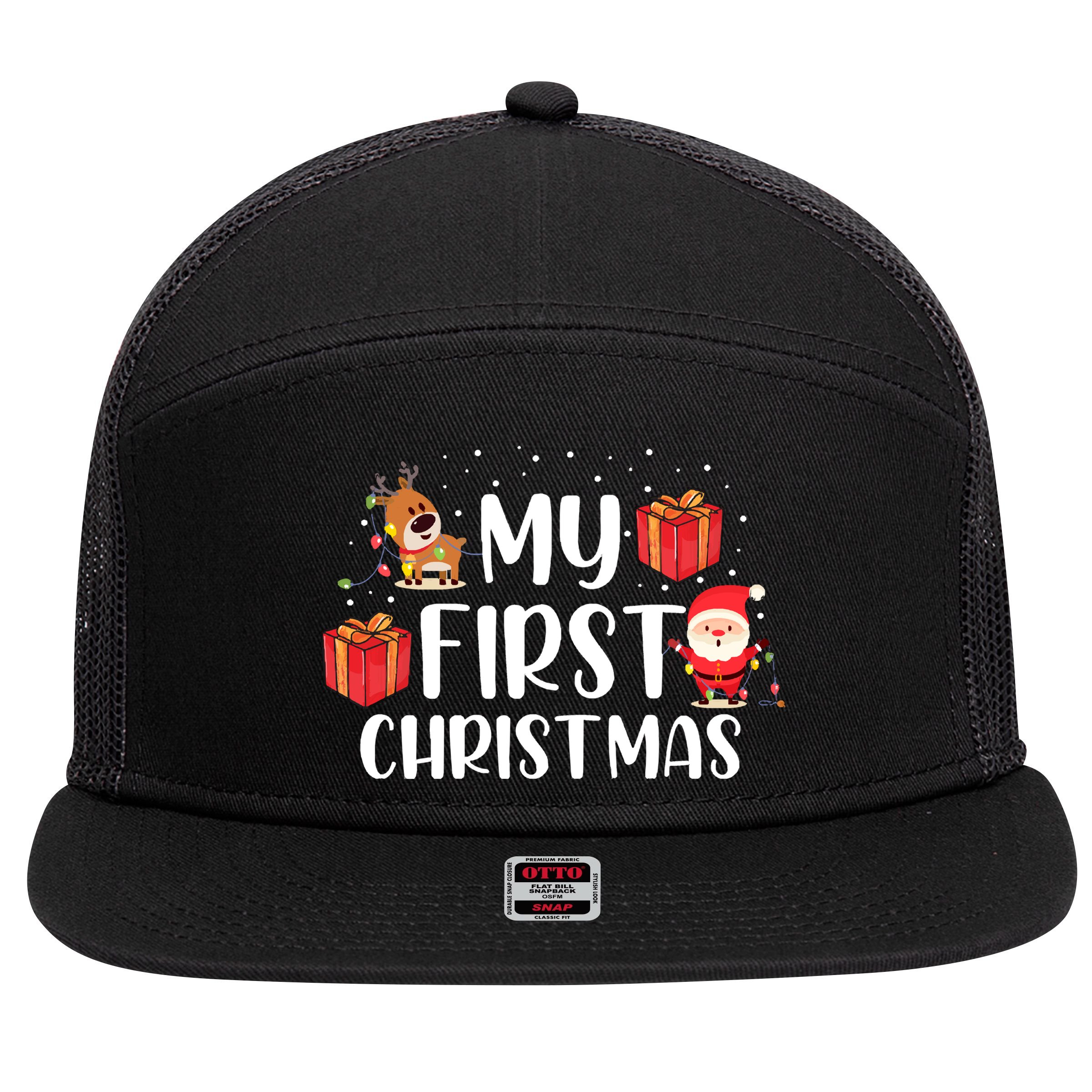 My First Christmas Sweater 7 Panel Mesh Trucker Snapback Hat