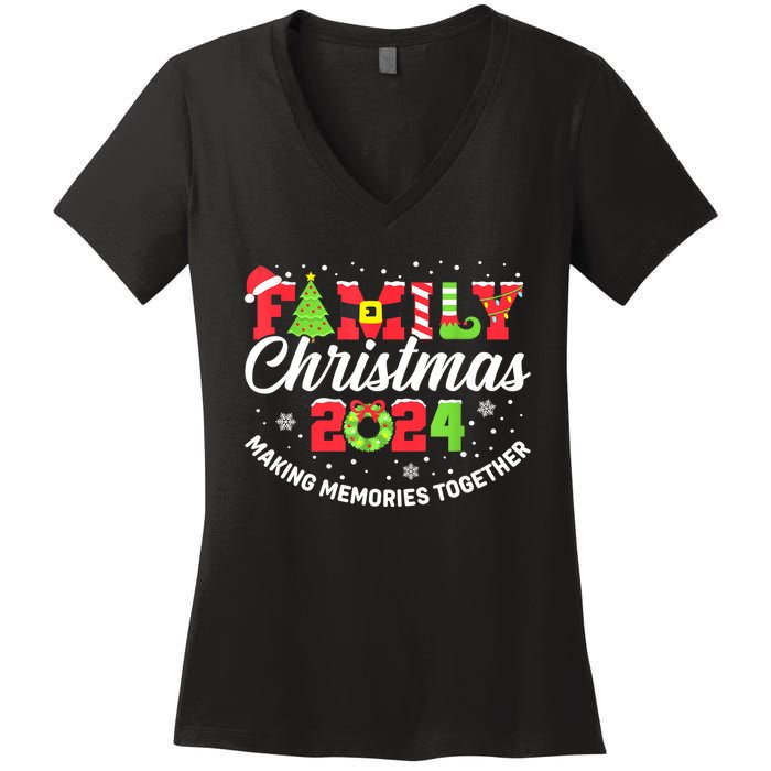 Matching Family Christmas 2024 Outfit Xmas Squad Santa Gift Women's V-Neck T-Shirt