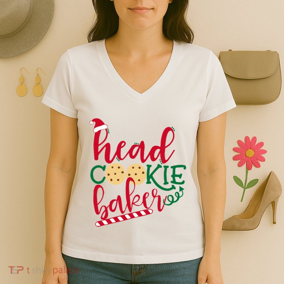 Matching Family Christmas Baking Head Cookie Baker Women's V-Neck T-Shirt