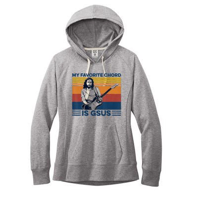 My Favorite Chord Is Gsus Jesus Playing Guitar Women's Fleece Hoodie