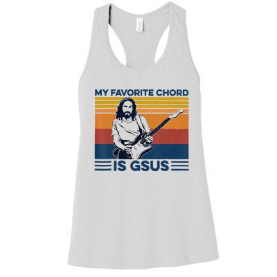 My Favorite Chord Is Gsus Jesus Playing Guitar Women's Racerback Tank