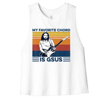 My Favorite Chord Is Gsus Jesus Playing Guitar Women's Racerback Cropped Tank