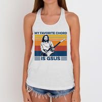 My Favorite Chord Is Gsus Jesus Playing Guitar Women's Knotted Racerback Tank