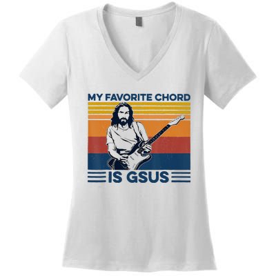 My Favorite Chord Is Gsus Jesus Playing Guitar Women's V-Neck T-Shirt