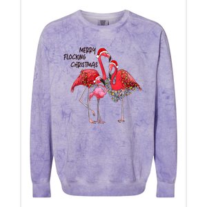 Merry Flocking Christmas Day Pink Flamingo Xmas Holidays Gift Colorblast Crewneck Sweatshirt