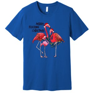 Merry Flocking Christmas Day Pink Flamingo Xmas Holidays Gift Premium T-Shirt