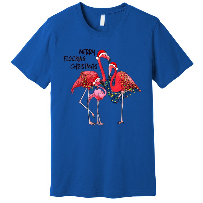 Merry Flocking Christmas Day Pink Flamingo Xmas Holidays Gift Premium T-Shirt