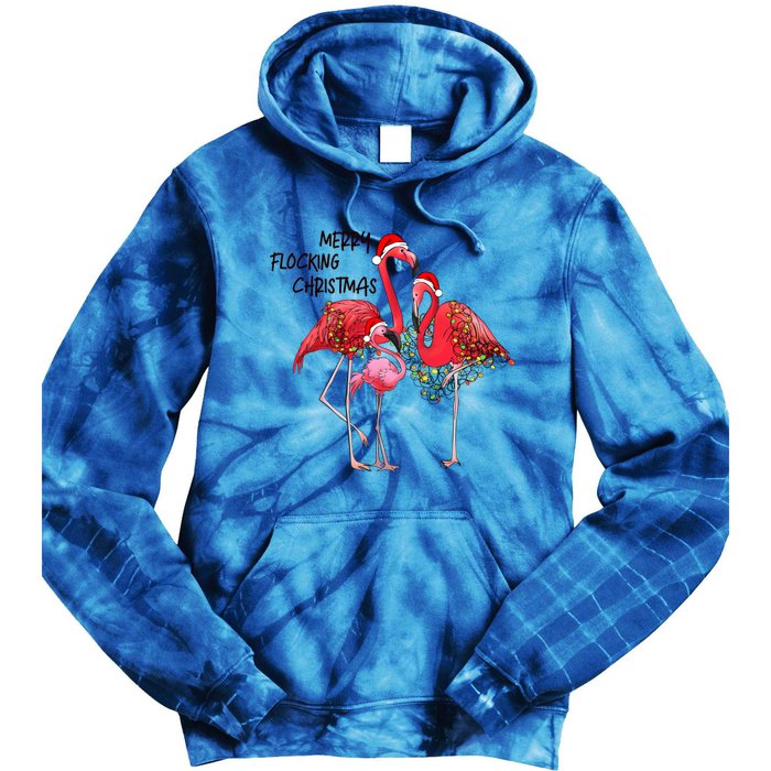 Merry Flocking Christmas Day Pink Flamingo Xmas Holidays Gift Tie Dye Hoodie