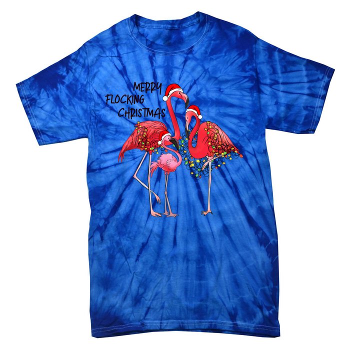 Merry Flocking Christmas Day Pink Flamingo Xmas Holidays Gift Tie-Dye T-Shirt