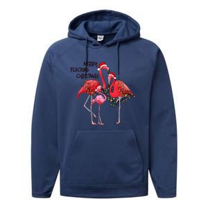 Merry Flocking Christmas Day Pink Flamingo Xmas Holidays Gift Performance Fleece Hoodie