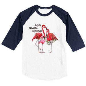 Merry Flocking Christmas Day Pink Flamingo Xmas Holidays Gift Baseball Sleeve Shirt