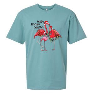 Merry Flocking Christmas Day Pink Flamingo Xmas Holidays Gift Sueded Cloud Jersey T-Shirt