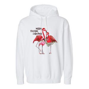 Merry Flocking Christmas Day Pink Flamingo Xmas Holidays Gift Garment-Dyed Fleece Hoodie